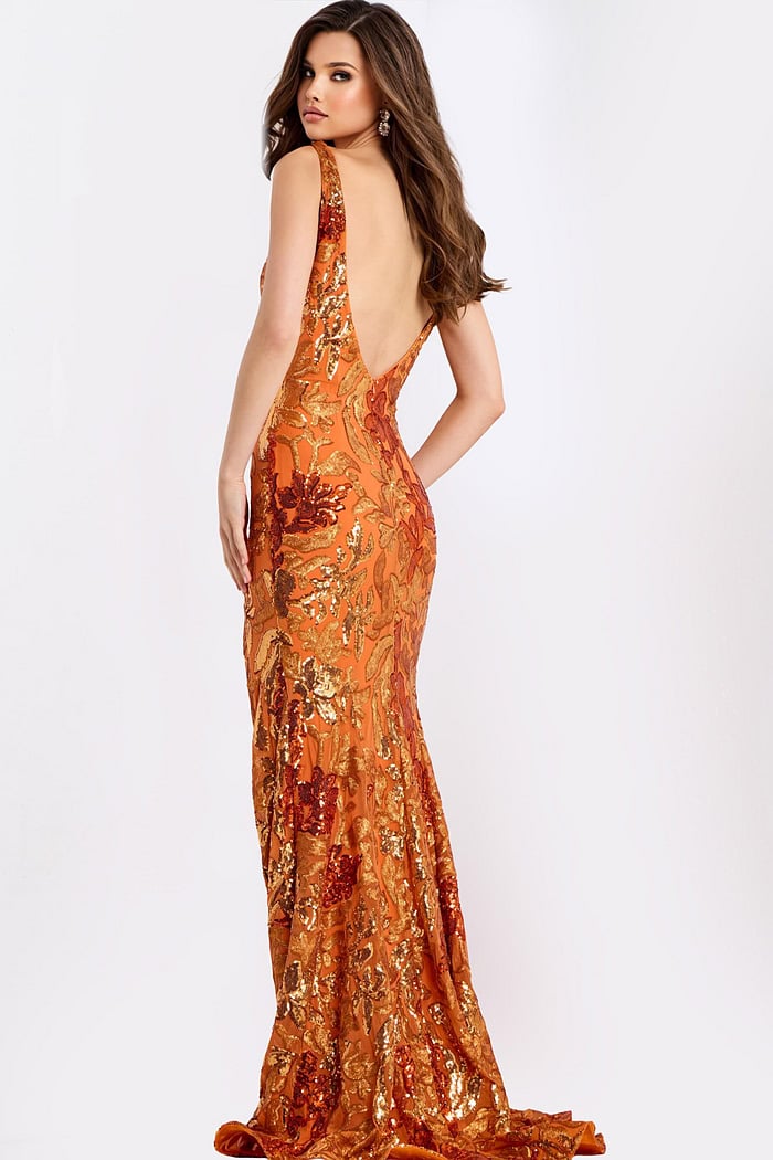 Orange Sequin Floral Prom Dress With Slit 40757 Jovani — free download