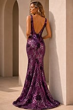 Open Back Floral Sequin Gown