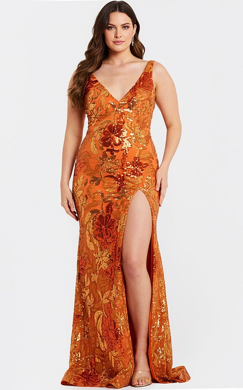 strapless open back dress Orange Appliques V-Neck Backless Mermaid Long Prom Dress – Dreamdressy