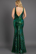 Plus Size V Neck Sequin Evening Gown 40766 - Image 3