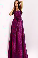 print purple dress with rosette details