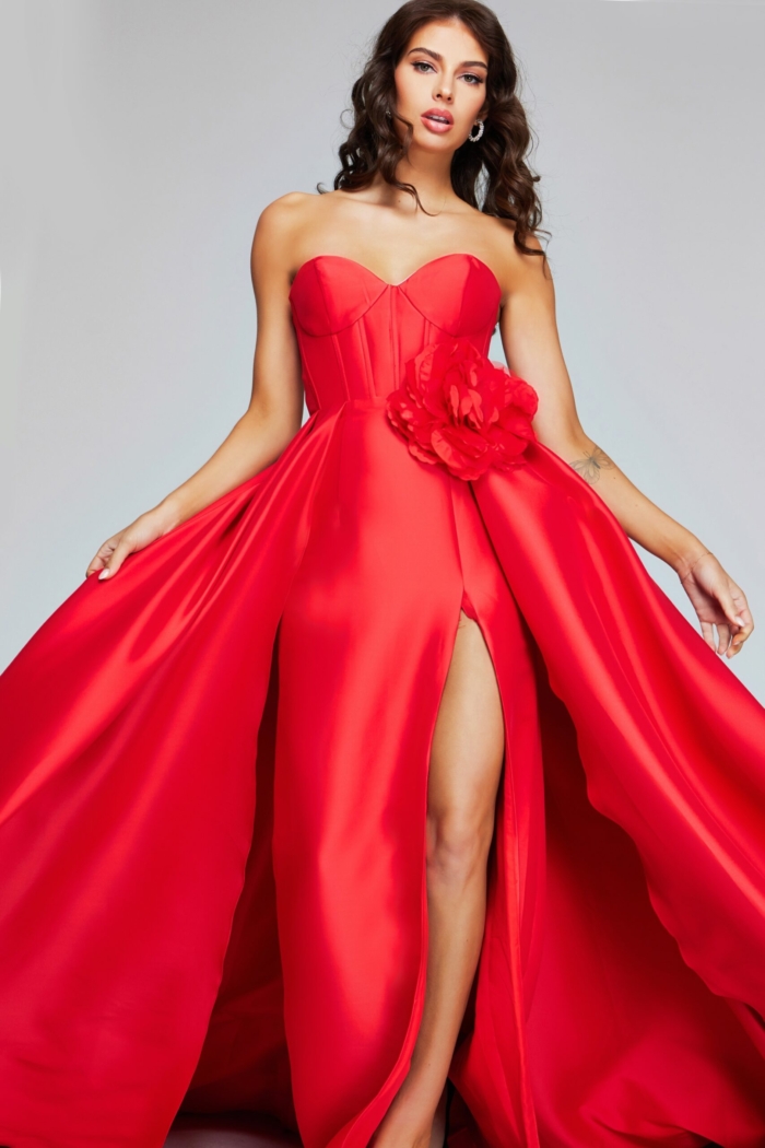 red taffeta dress Stacees 2026 A-line Strapless Embellished Corset Prom Style Regular fit Fit and flare silhouette Voluminous short sleeves Regular length 21Six SANA ROYAL TAFFETA DRESS