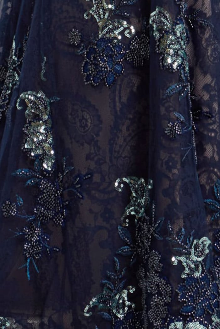 navy beaded fabric for style 40848