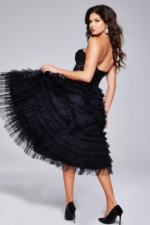 Beaded Black Fit and Flare Dress 40854 | Jovani