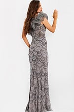 Glamorous one-shoulder gown with intricate scallop bead embellishment