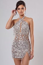 halter neckline embellished mini dress 40896