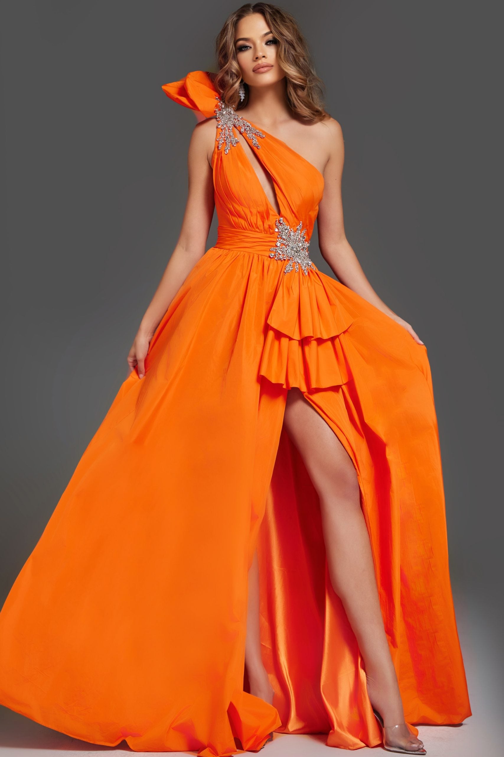 strapless open back dress Burnt Orange Bow Straps Satin Ball Gown Dress main image 1