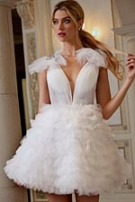 ruched bodice deep v neckline short wedding dress 41001