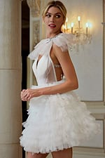 ruffled skirt short wedding dress side 41001