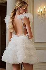 Plunging Tulle Mini Dress with Ruffle Skirt 41001 - Image 2