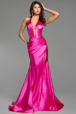fuchsia plunging neckline dress 41012