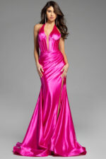 halter neck dress high slit dress 41012