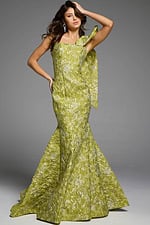 One-Shoulder Textured Evening Gown Side Profile