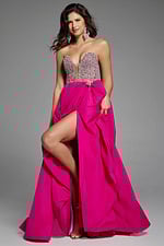 Glamorous evening dress showcasing a striking back view with a flowing skirt