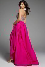 back of fuchsia beaded ballgown 41141