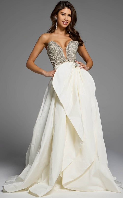 Strapless Metallic Embellished Ballgown Front View