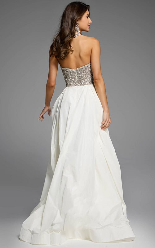 Back View of Glittering Strapless Ballgown with Dramatic Train