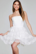 パンプス POLLINI Enchanting Off-White Strapless Tulle Mini Dress 41150 | Jovani
