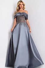 silver off the shoulder ball gown 41198