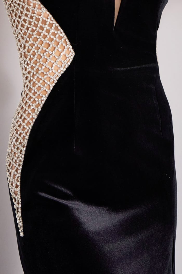 black vevlet fabric and nude beaded fabric for style 42001