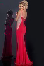 Back view of Jovani 42002 red gown showing beaded detail
