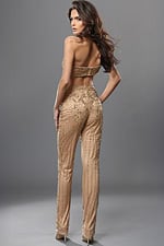 gold sheath long dress with asymmetric one shoulder beaded crop