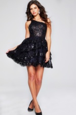 Black One Shoulder Fit and Flare Dress 42016 | Jovani