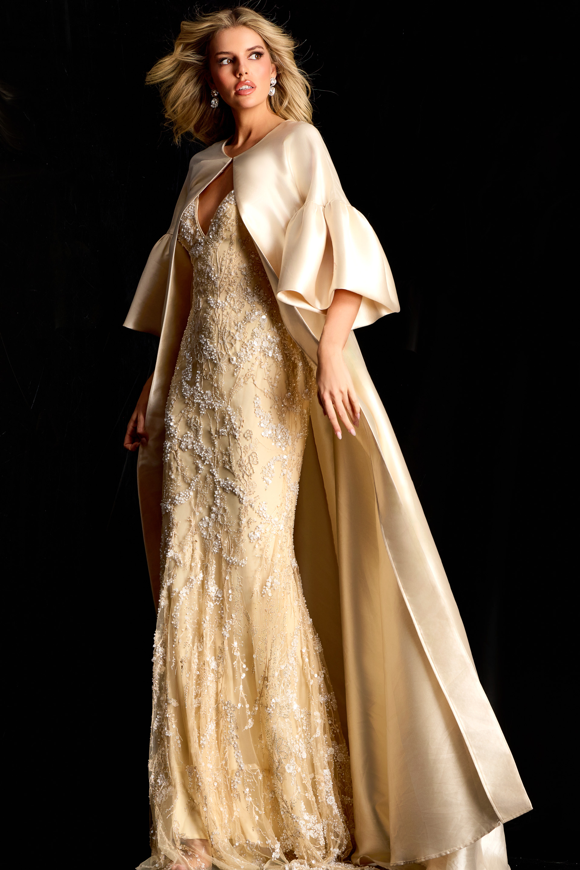 42159 embellished long evening dress with cape 42159