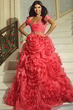ruffled off the shoulder ball gown 42187