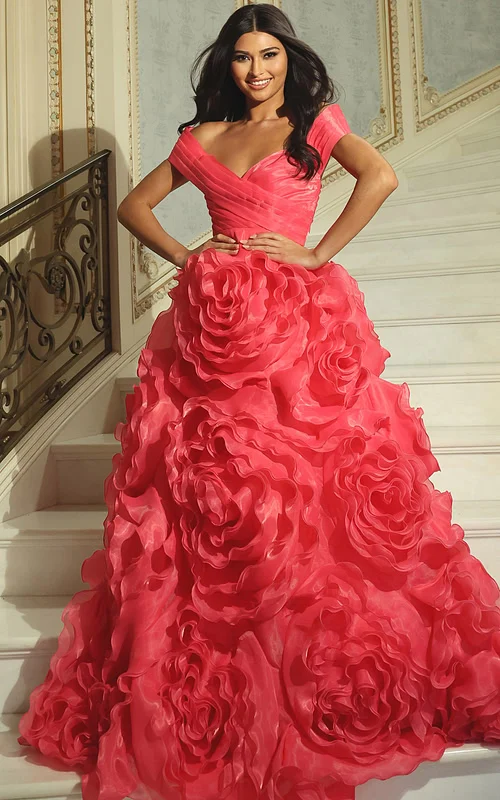 ruffled off the shoulder ball gown 42187