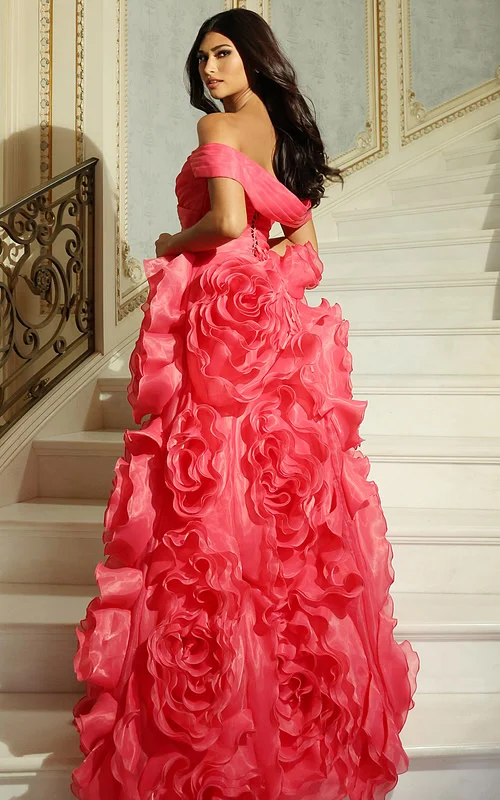 ruffled coral a line dress 42187