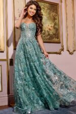 Spaghetti Strap A-Line Gown with Embellished Bodice 42199