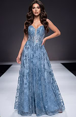 blue embellished sheer dress 42199