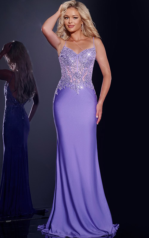 strapless open back dress Purple Lace Half Puffy Half Sleeves V-neck High Waist Formal Dresses, –  clover sew main image 0
