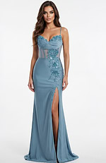 blue high slit beaded dress 42227