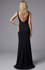 black gown with low back and clean silhouette