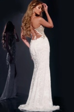 Floral Appliqué Gown With Plunging Neckline 42301 - Image 2