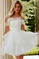 ruffled neckline and layered skirt short dress 42340