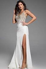 fitted high slit white dress 42343