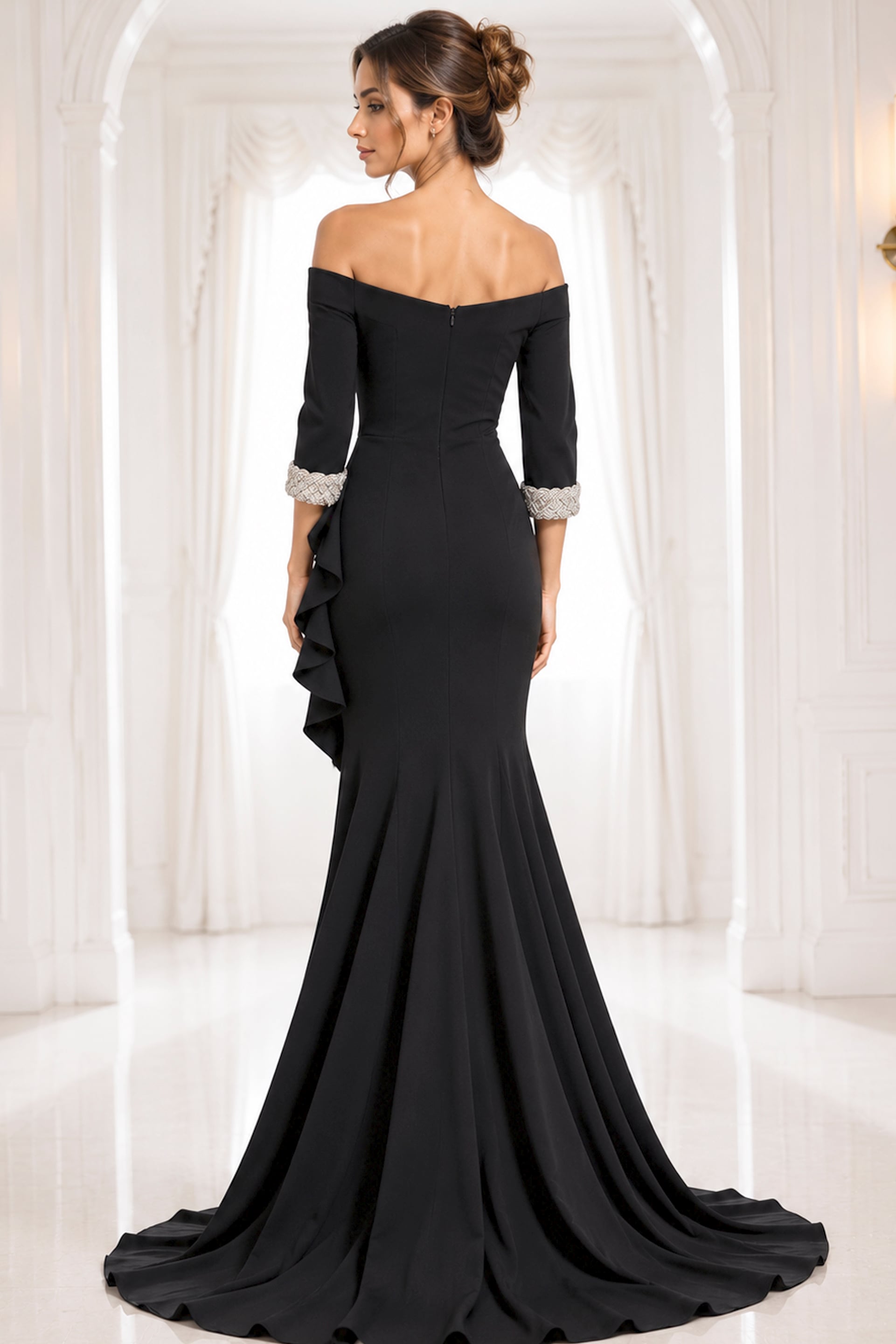 black dress shoulder Marcella Women's Manhattan One Shoulder Gown