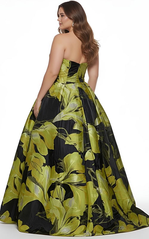 strapless green and black ball gown with pockets 42435