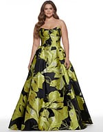 green and black strapless ball gown 42435
