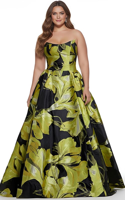 green and black strapless ball gown 42435