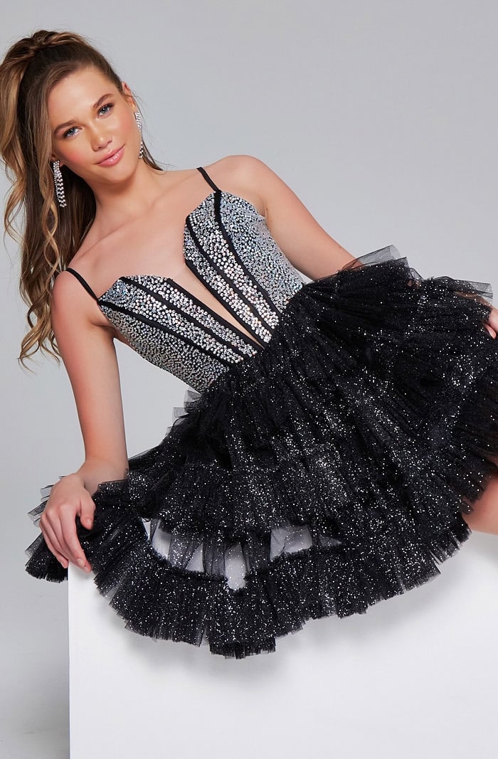 Corset Bodice Fit and Flare Black Dress 42457 | Jovani