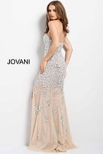Back view of beige 4247 gown with intricate sequin detailing