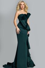Dramatic One-Shoulder Ruffle Gown with Cascading Train 42543