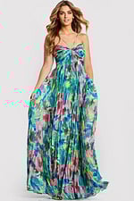 Pleated Watercolor Floral Gown