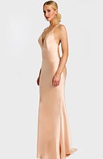 Side view of fitted blush satin gown with mermaid silhouette