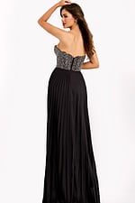 Elegant black gown with pleated skirt and embellished bodice