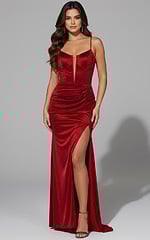 red beaded high slit dress 42639